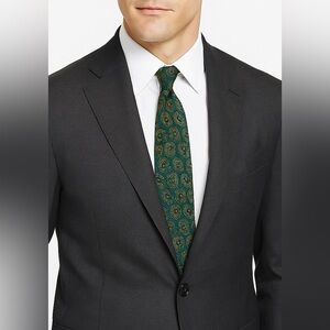 Barneys New York Vintage Italian Silk Tie – Paisley & Geometric Olive/Cream/Blue